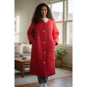 Vintage Carol Brent Coat,Size L-XL,Red Velvet,Satin Lined,Pockets